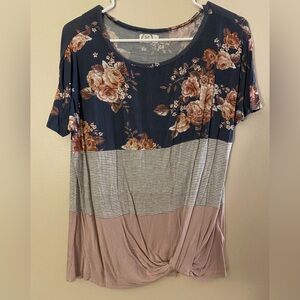 Floral and Striped Short Sleeve Top